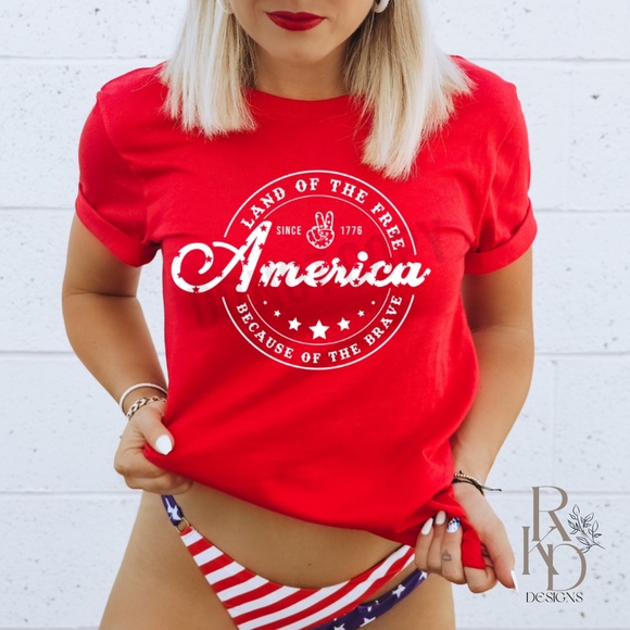 America, Land of the Free Tee, Patriotic Tee, 4th of July Shirt - Picture 1 of 3
